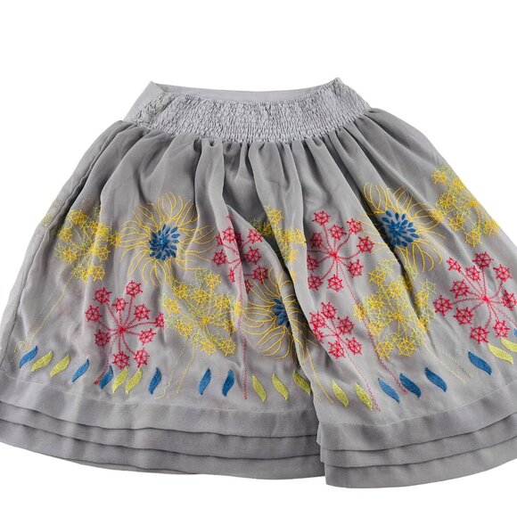 K. Jordan Floral Embroidered Gray Skirt Vibrant Colors Size Small Boho - Picture 4 of 4